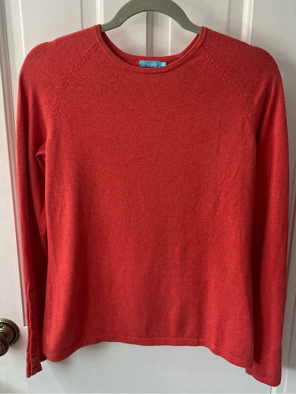 J.McLaughlin Jamey Knit Pullover Sweater Coral Red Crew Neck Cuff Buttons Size